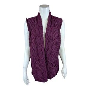Kilronan Merino Women's Wool Open Front Vest with Pockets Berry Small Size